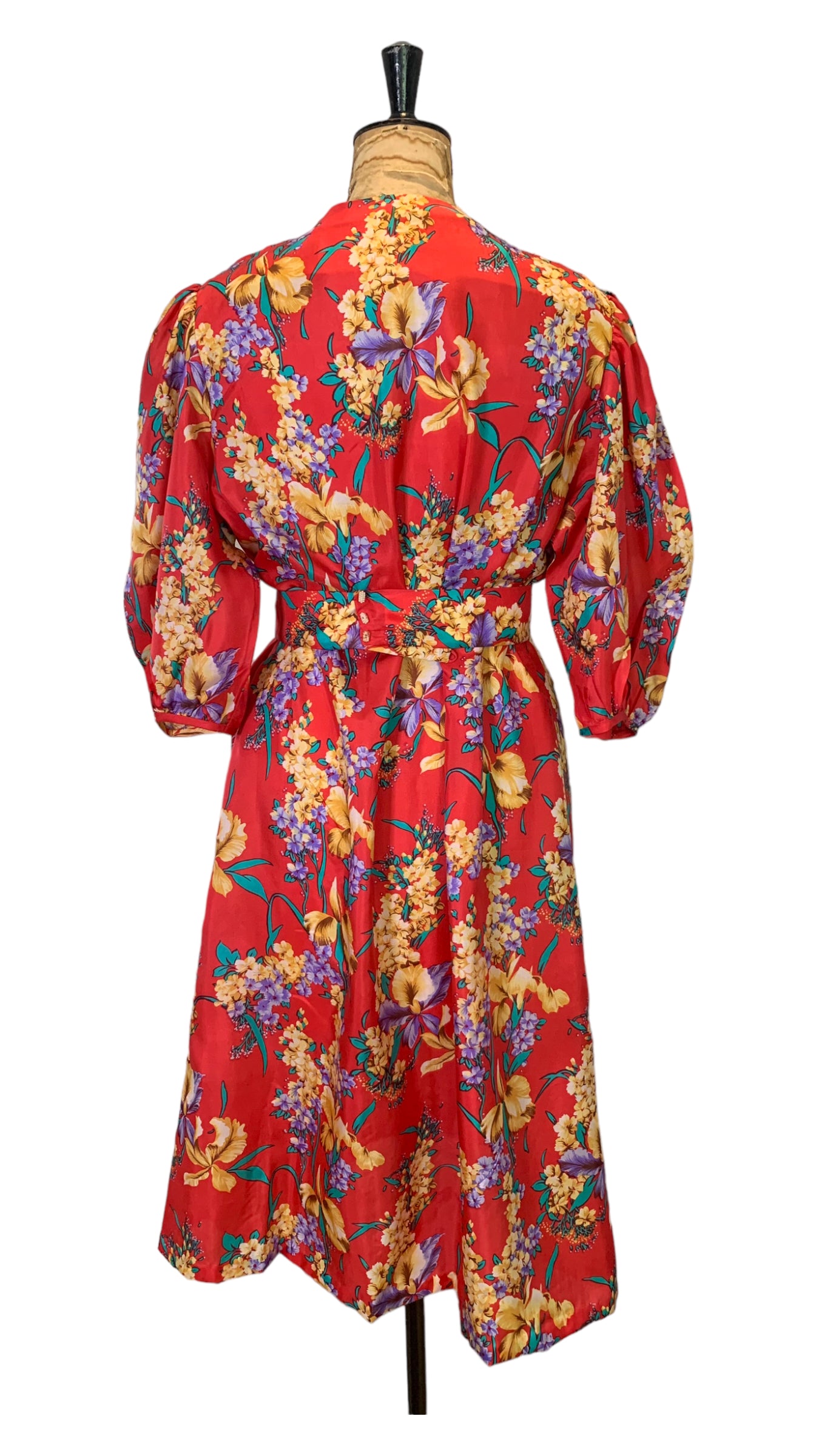 Vintage Red Silk Print Dress Size UK 16