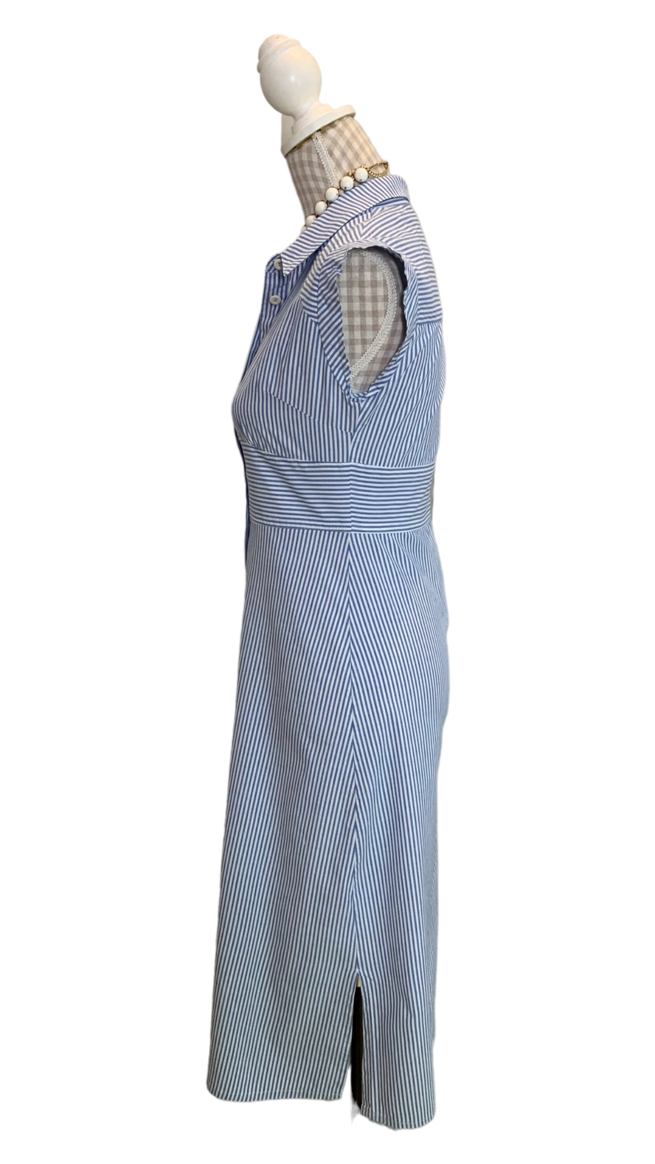 Vintage Blue Striped Summer Dress Size UK 8-10