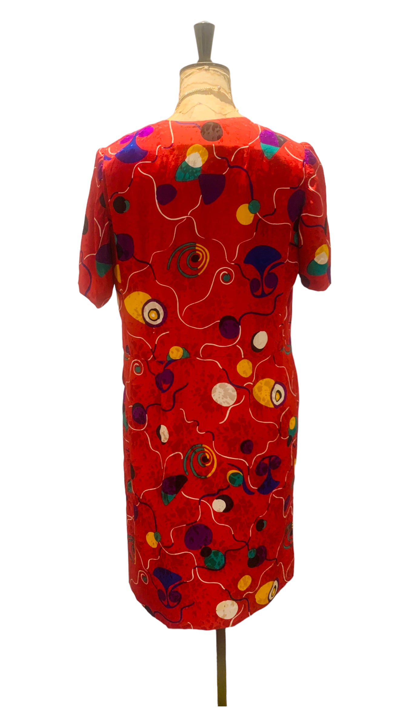 50s Vintage Italian Red Silk Print Dress Size UK 14