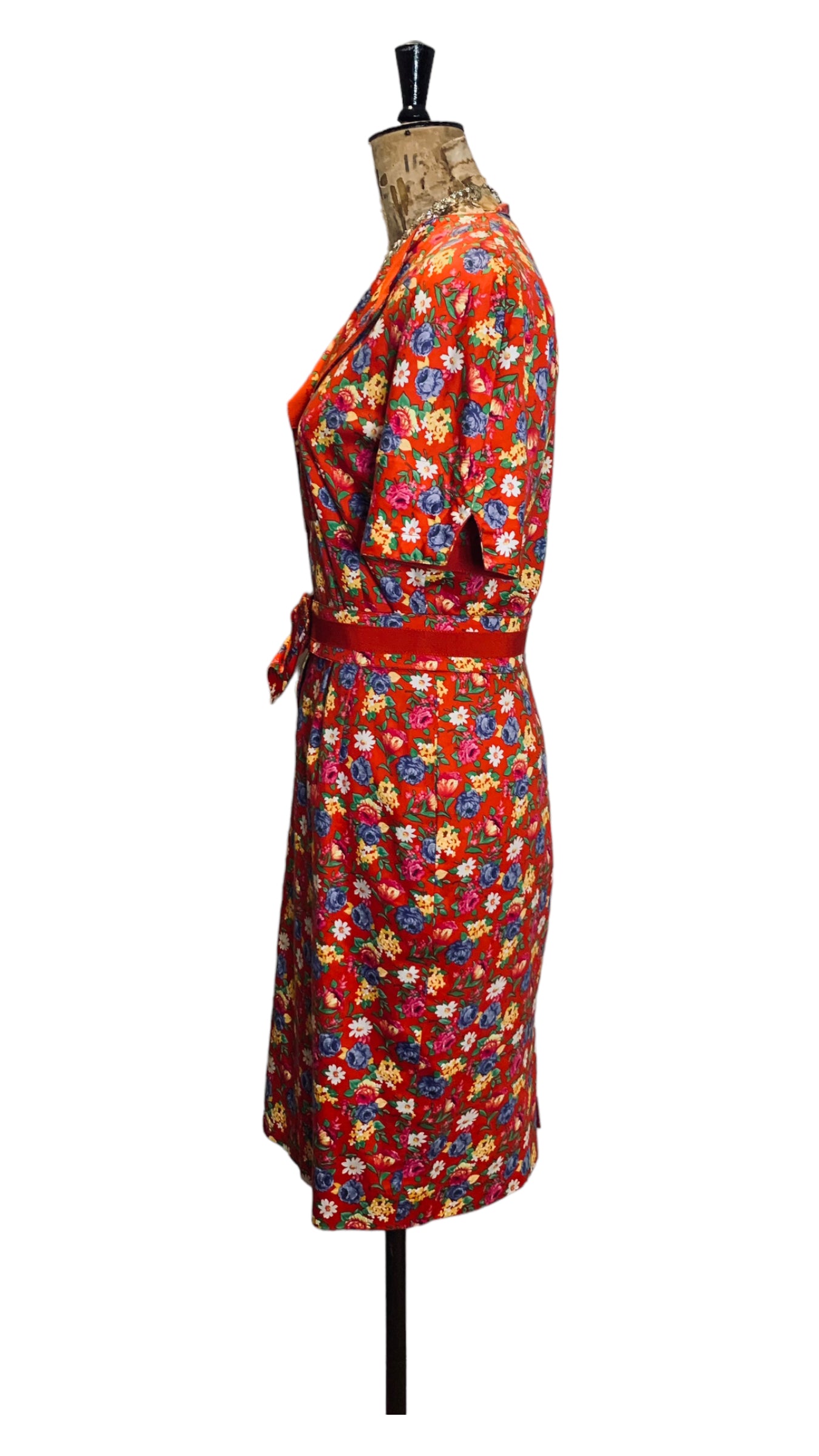 80s Italian Floral Print Dress Size UK 12