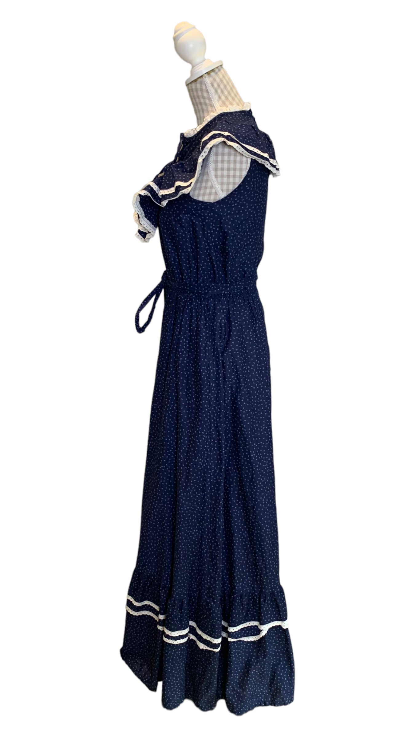 70s Navy Blue Maxi Dress Size UK 10