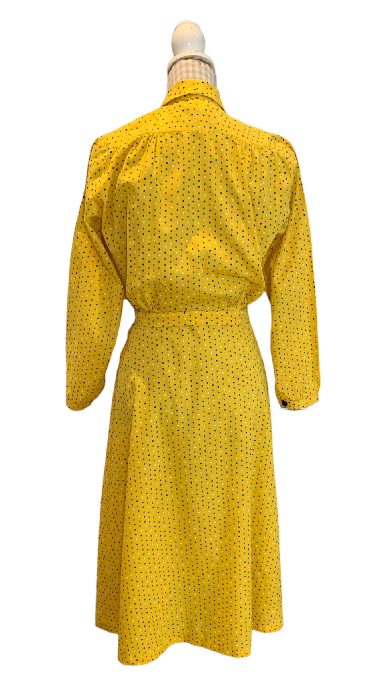 50s Vintage Yellow Polkadot Print Dress Size UK 10
