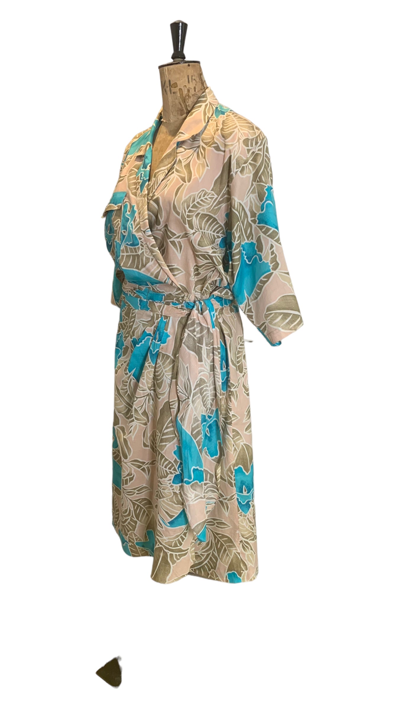 80s Vintage Cotton Print Wrap Dress Size UK 20