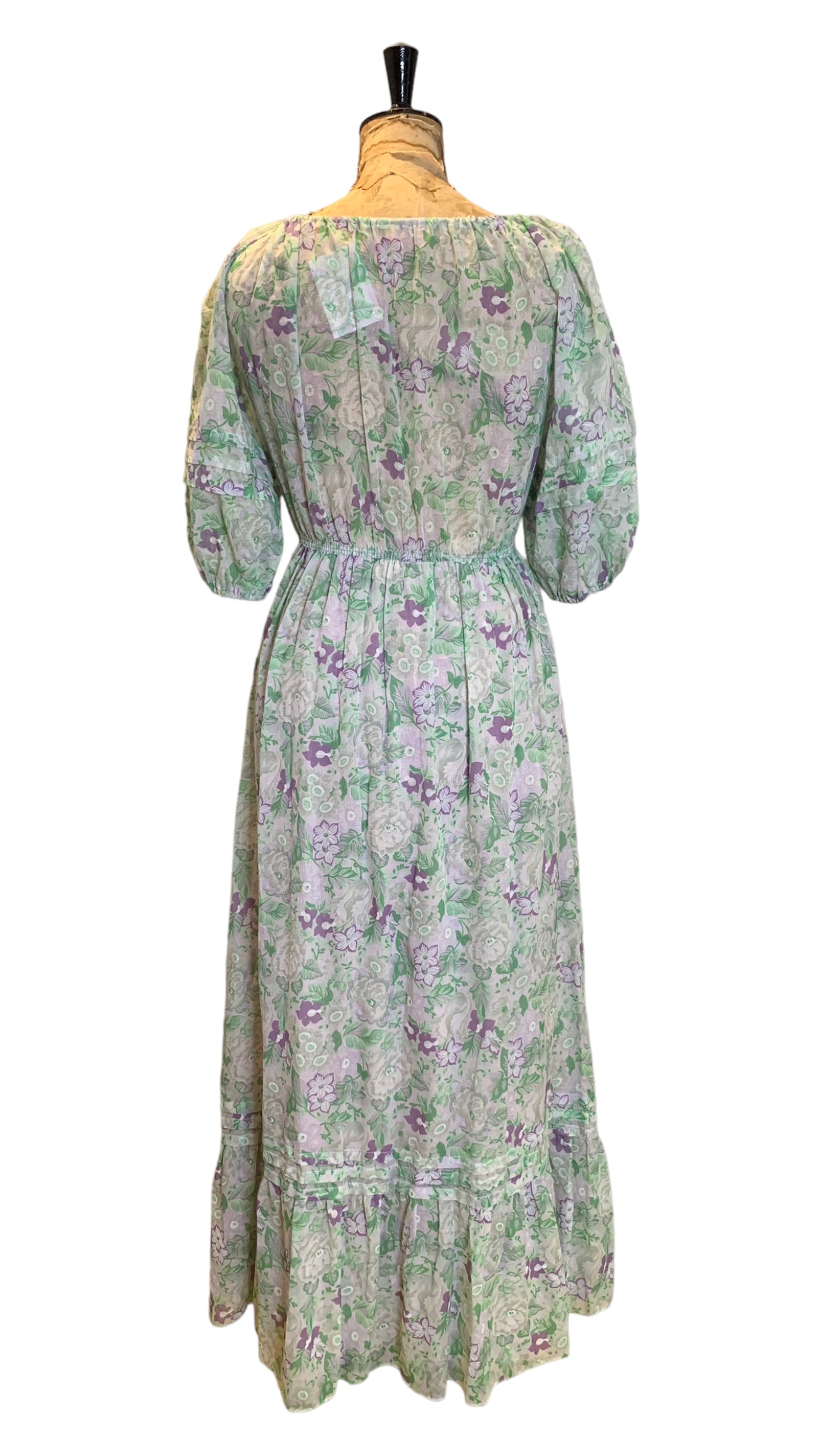 70s Vintage Green and Purple Maxi Dress Size UK 12 - 14