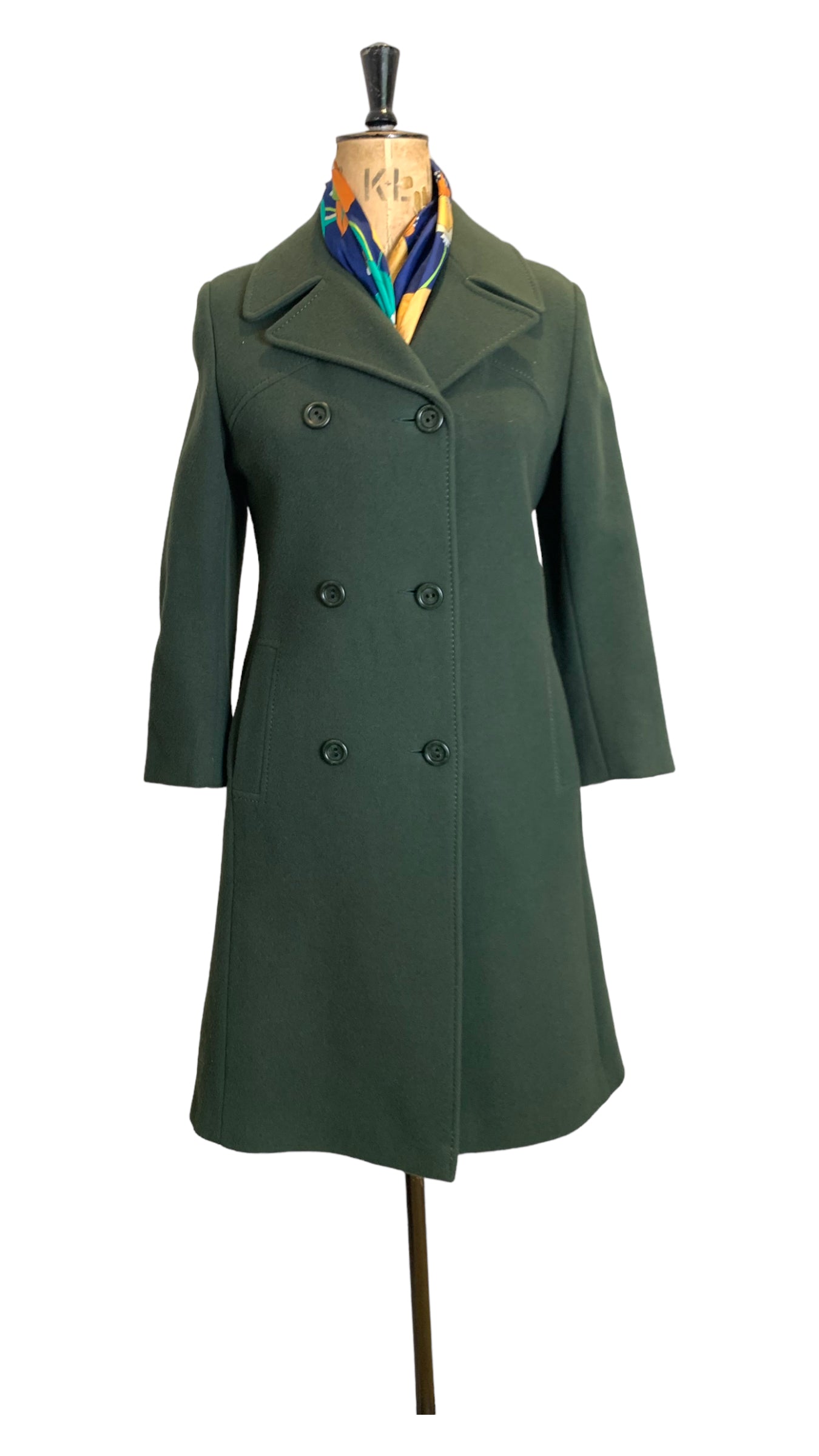60s Vintage Green Wool Coat Size UK 10