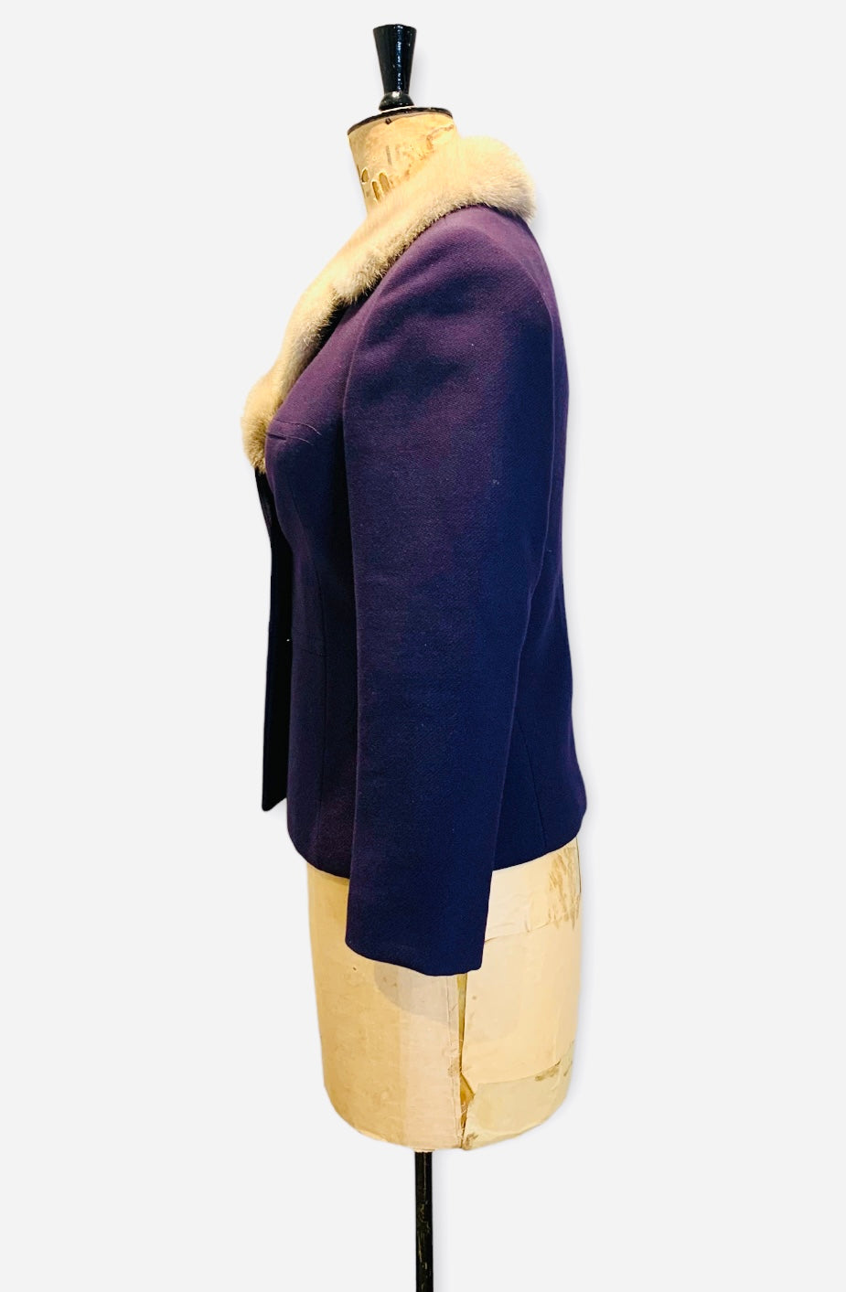 50s Vintage Purple Wool Jacket with Mink Collar Size UK 10