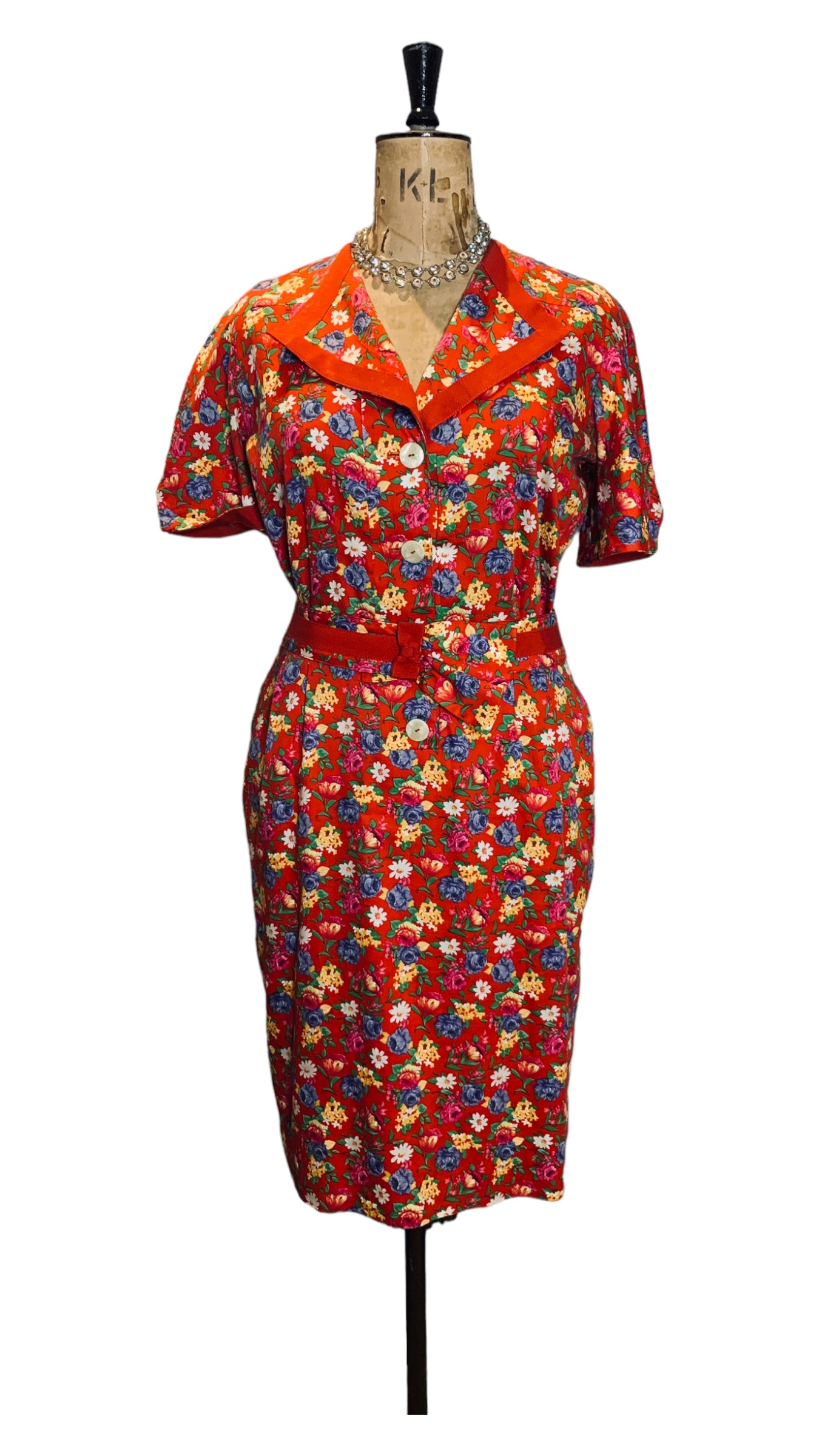 80s Italian Floral Print Dress Size UK 12 