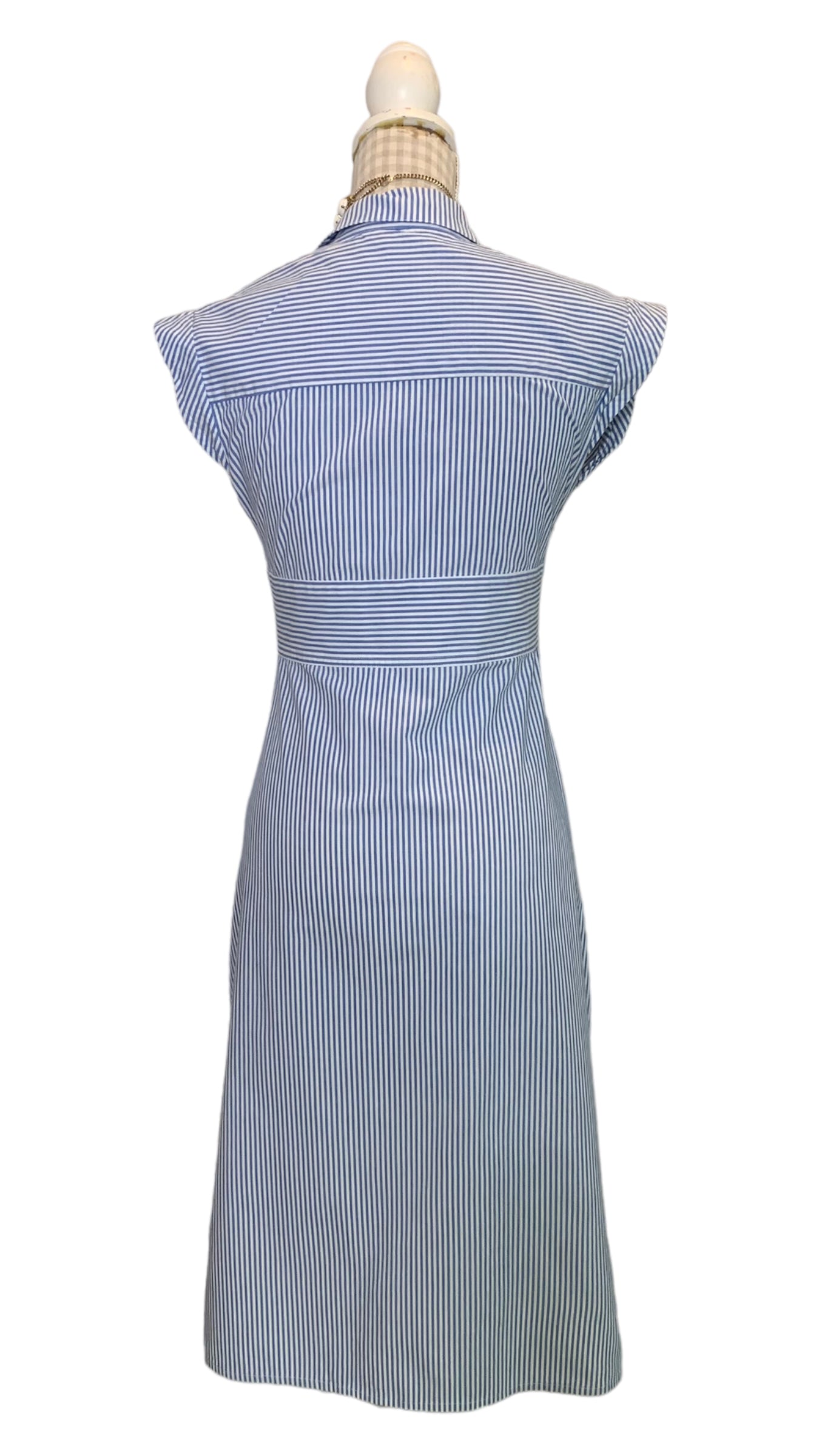 Vintage Blue Striped Summer Dress Size UK 8-10