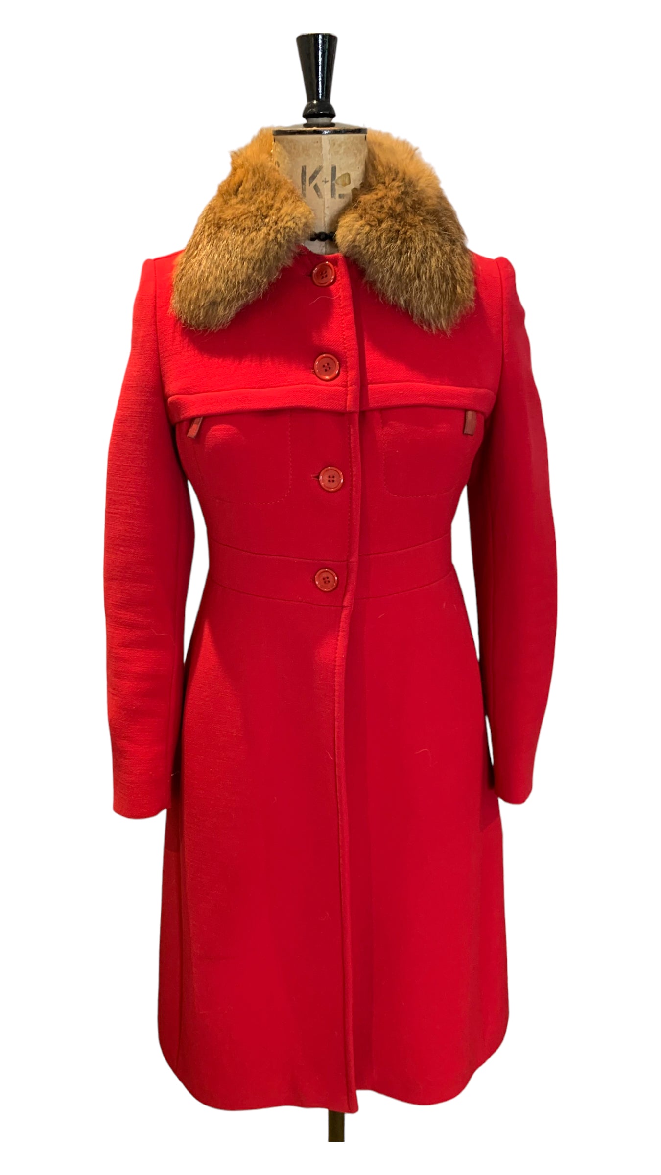 Vintage Red Prada Coat with Fur Collar Size UK 12