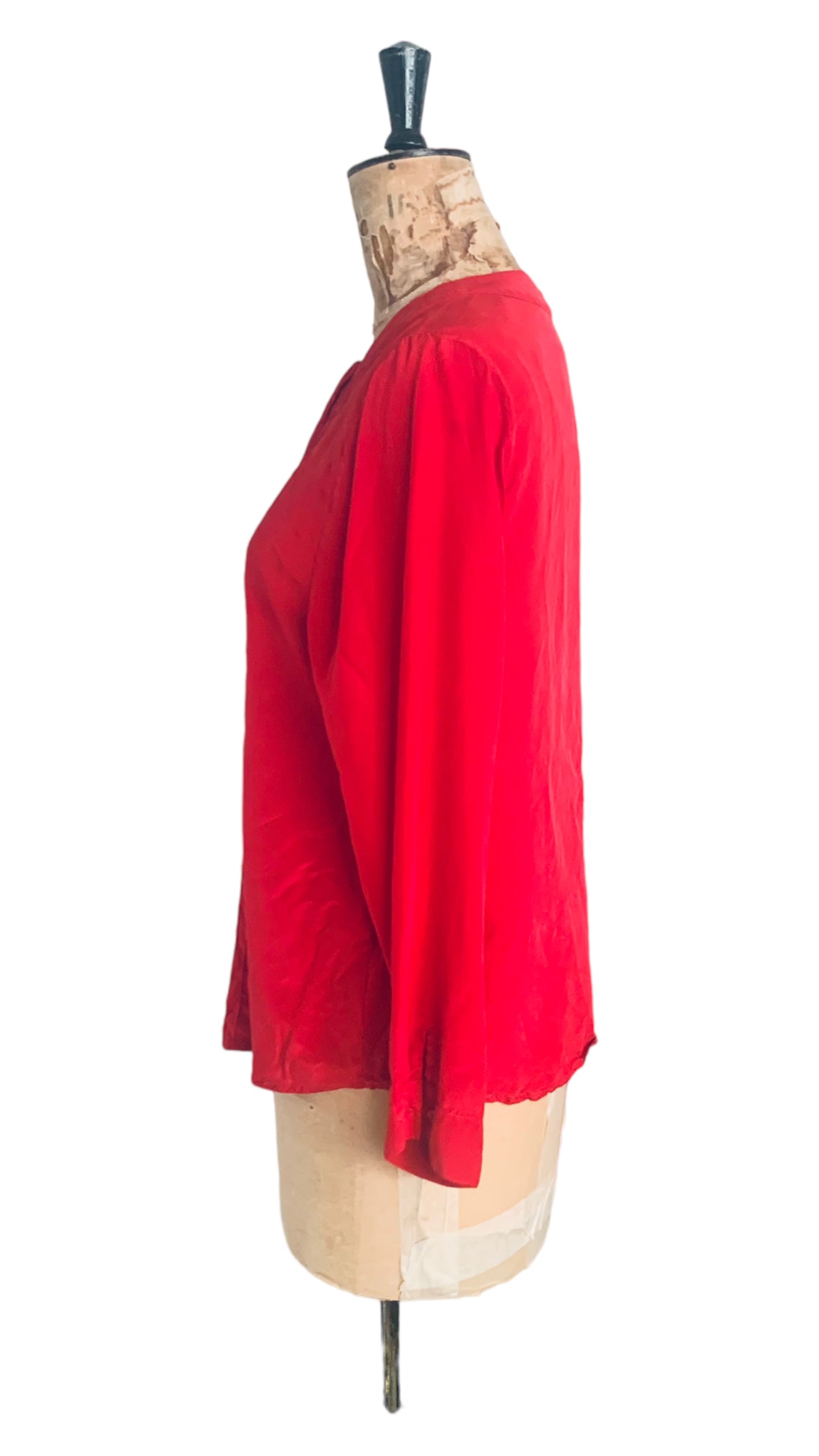 80s Vintage Silk Red Blouse Size UK 16