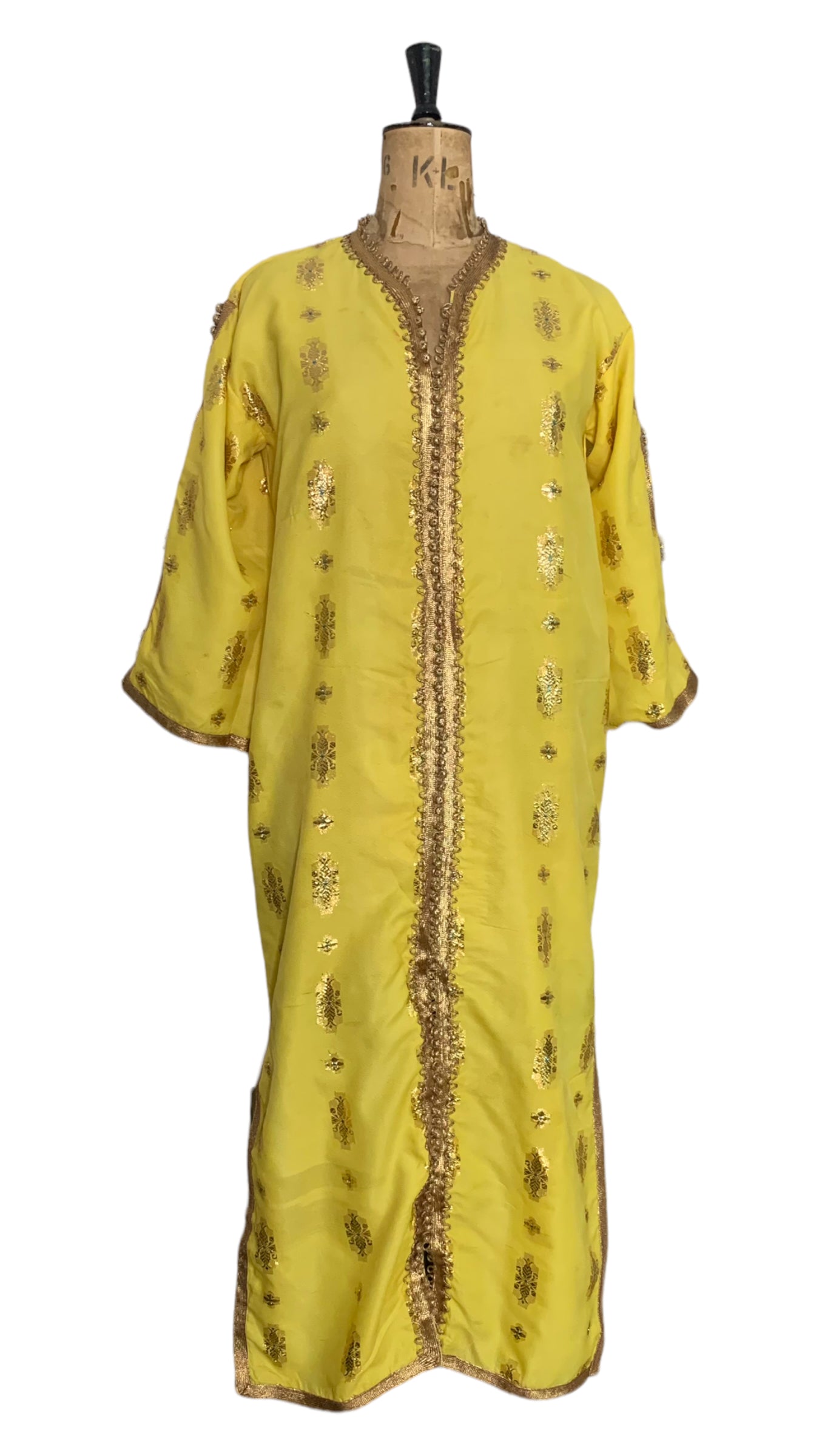 60s Vintage Yellow and Gold Kaftan  Size UK 12- 14