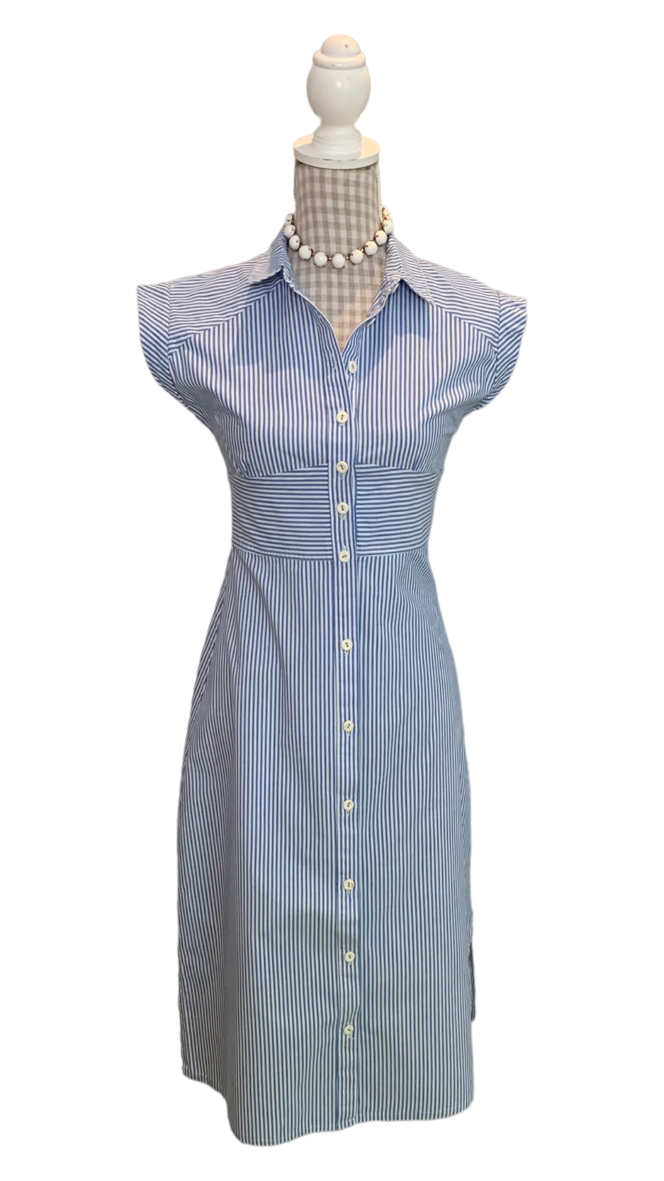 Vintage Blue Striped Summer Dress Size UK 8-10