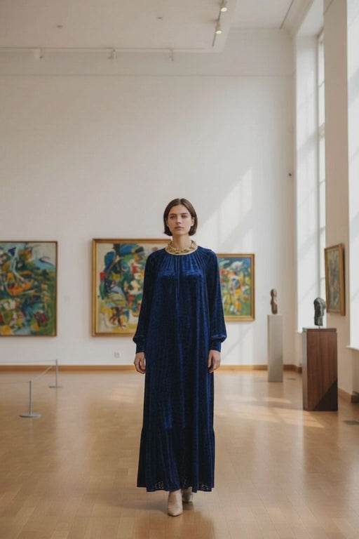 Vintage Royal Blue Velvet Maxi-Dress One Size&nbsp;