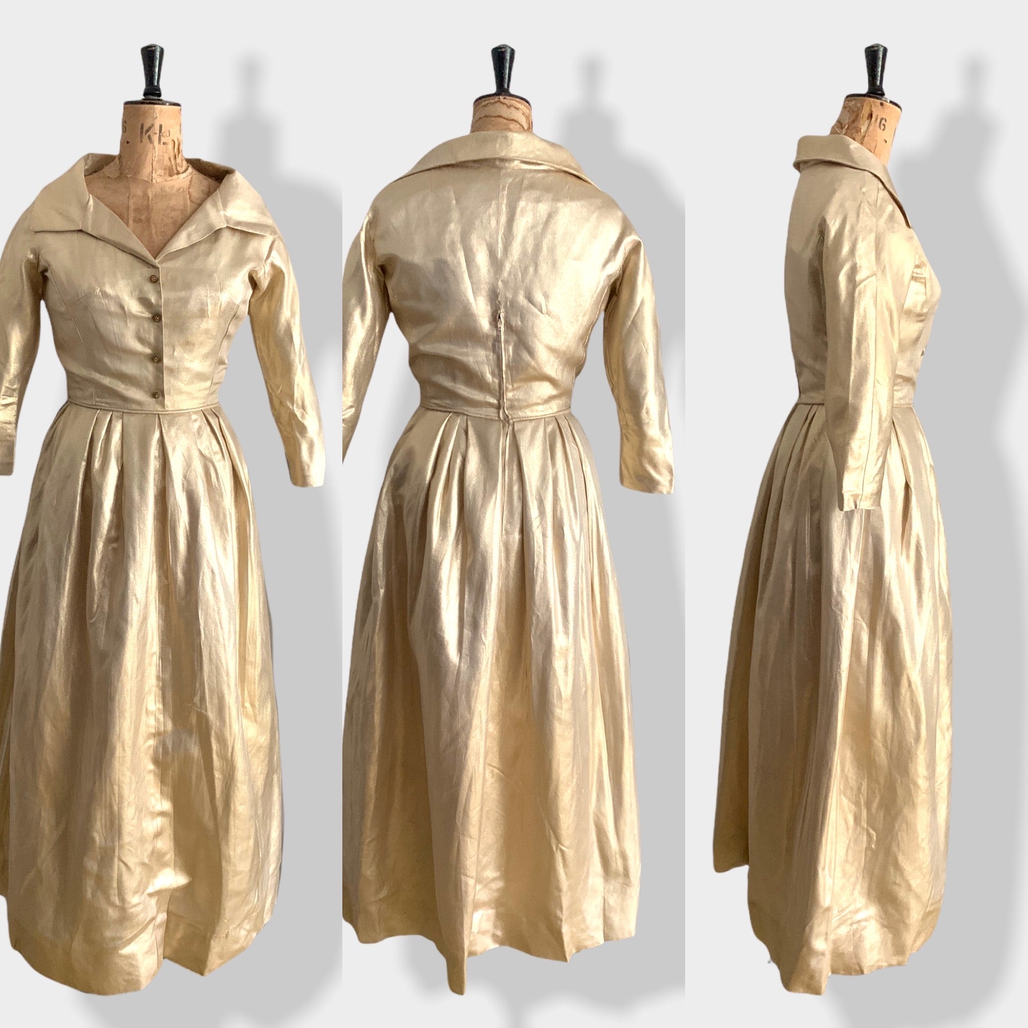 50s Vintage Gold Evening Dress Size UK 8-10
