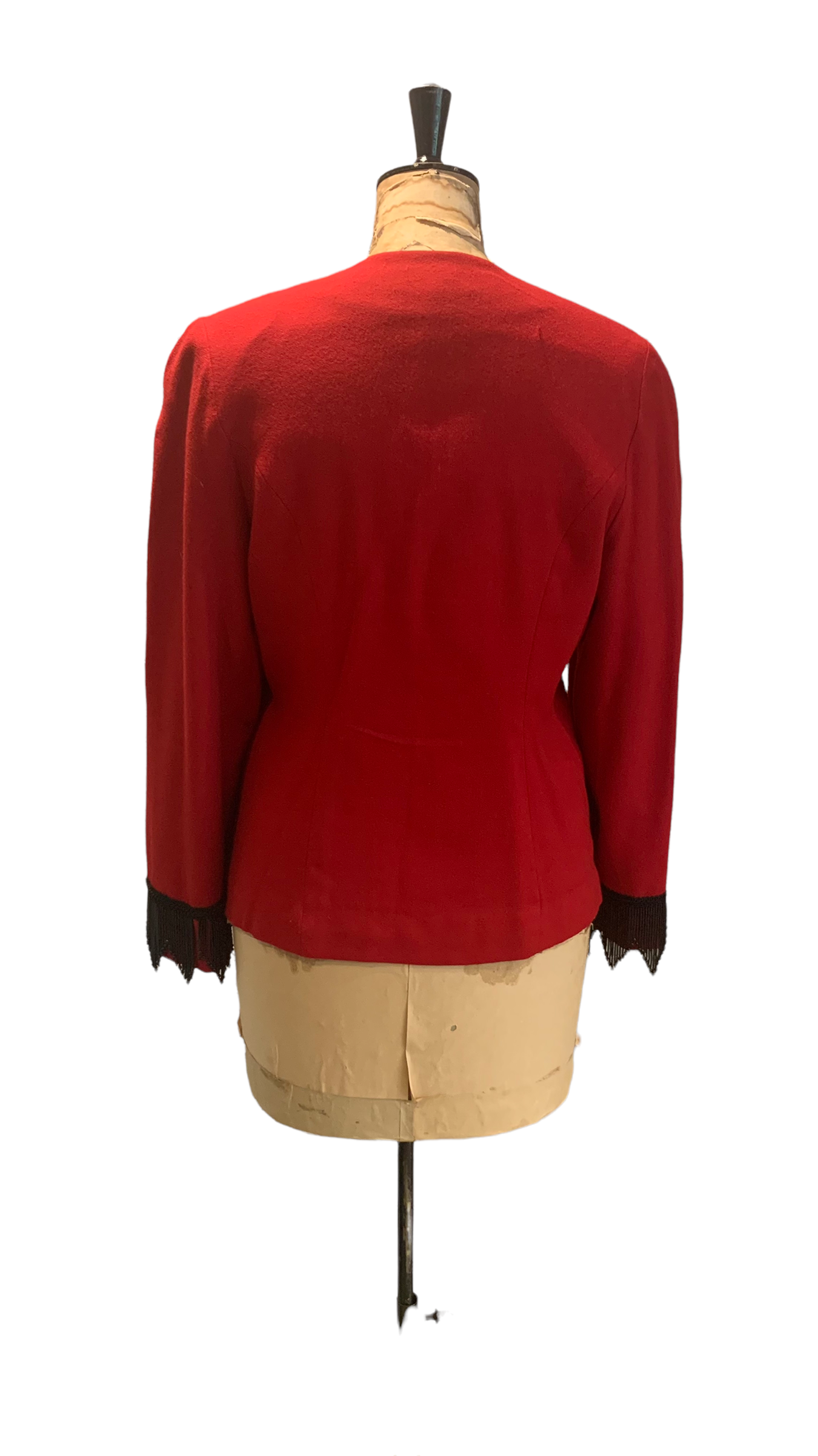 80s Vintage Red Jacket with Black Beaded Details Size UK 12- 14