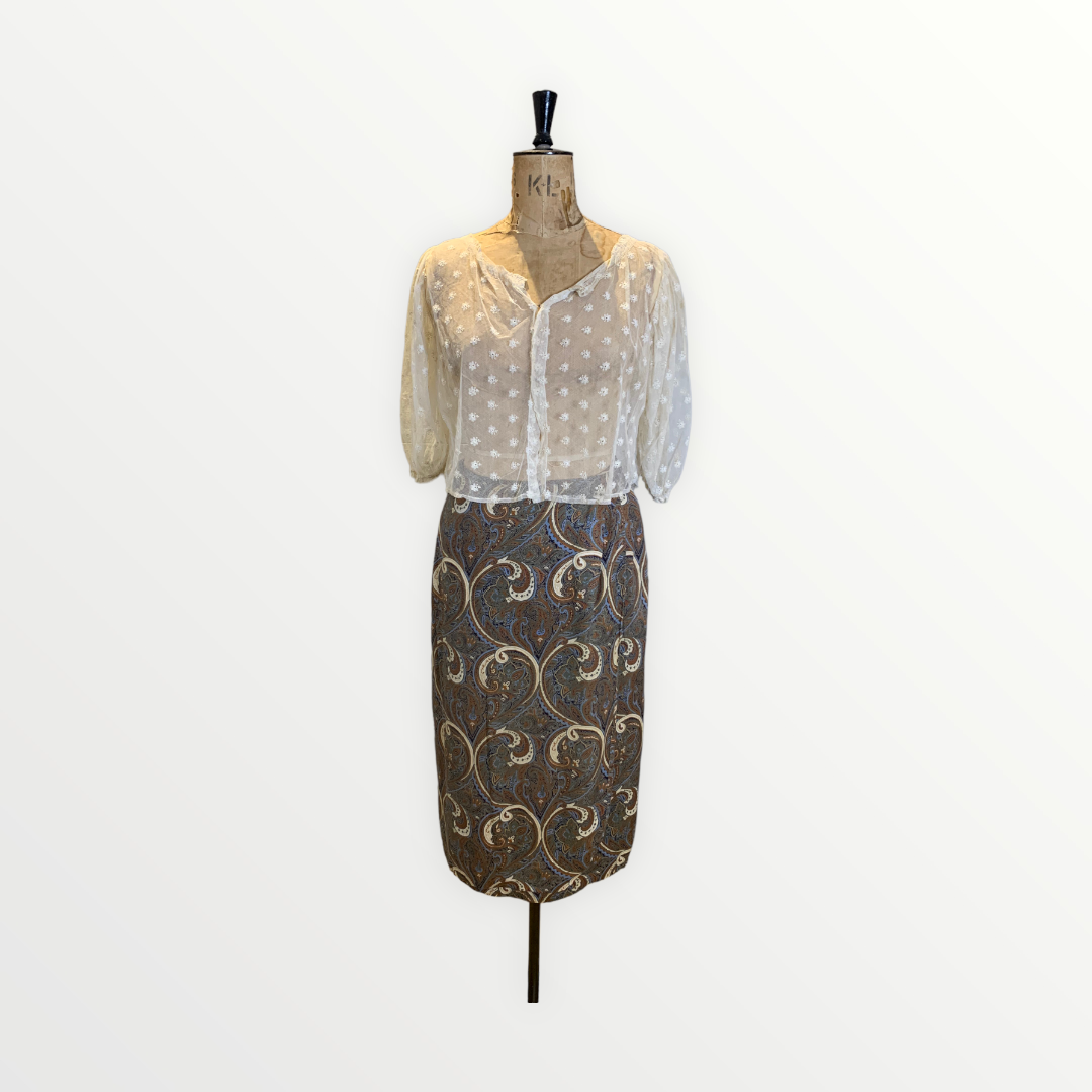 Vintage Paisley Print Silk Skirt Size UK 12- 14 