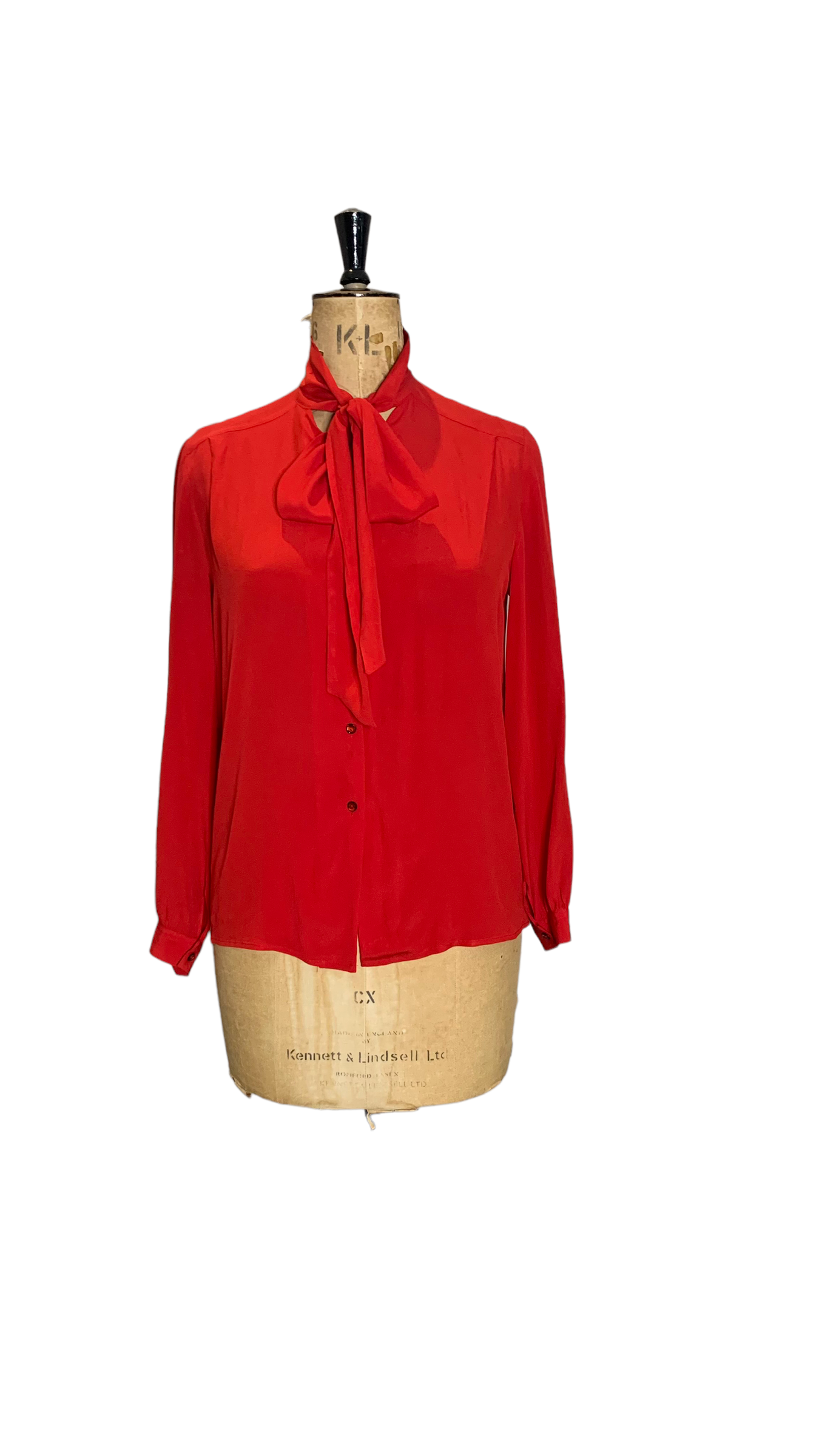70s Vintage Red Silk Shirt Size UK 12-14