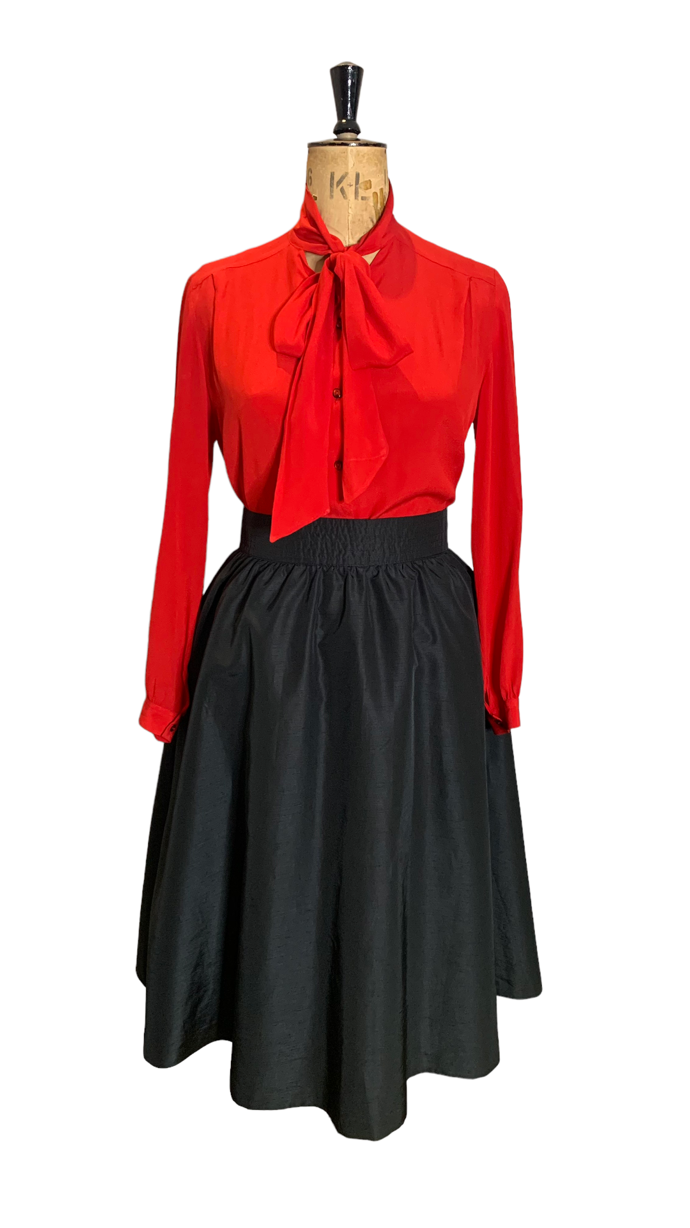 red vintage silk blouse 