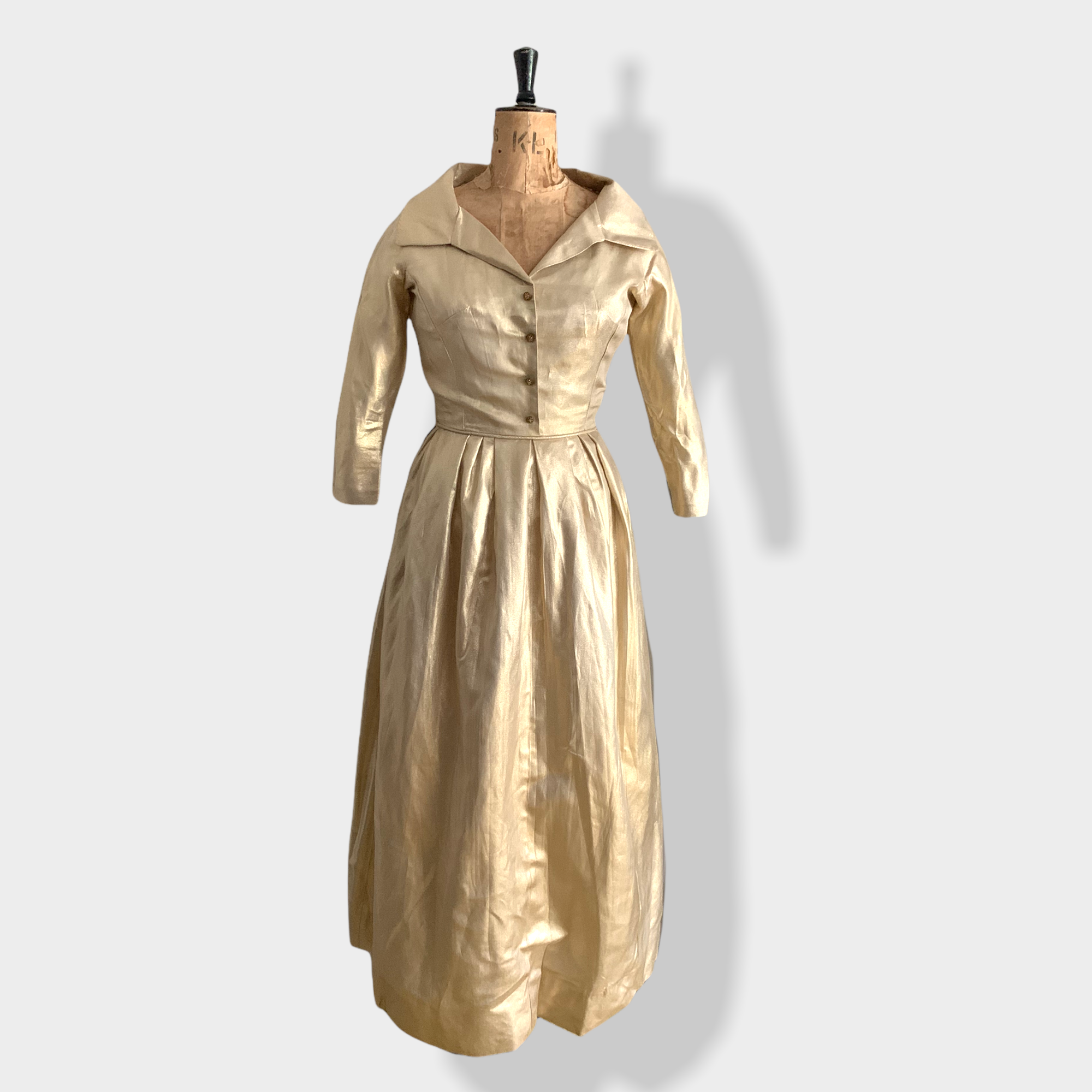 50s Vintage Gold Evening Dress Size UK 8-10 
