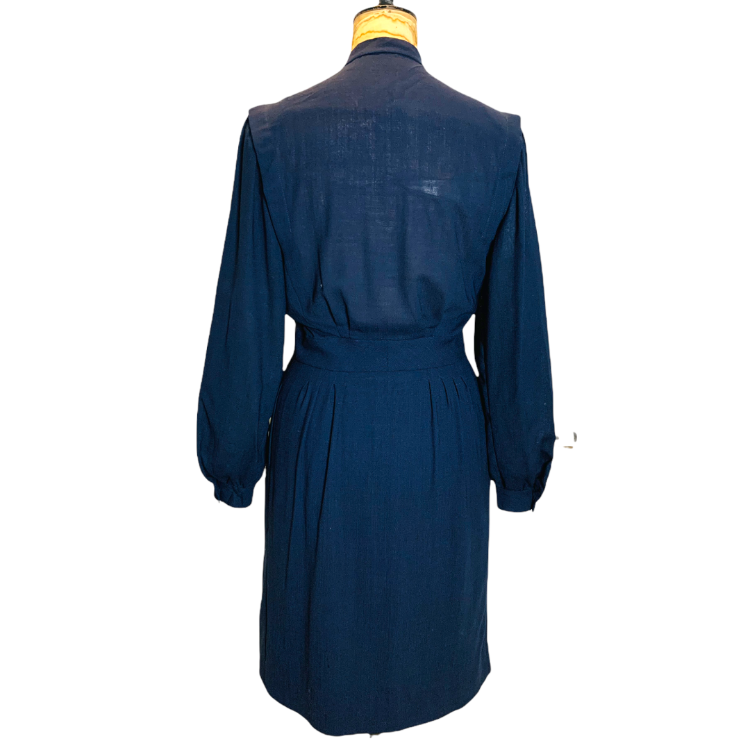 80s Vintage Italian Navy Linen Dress Size UK 12