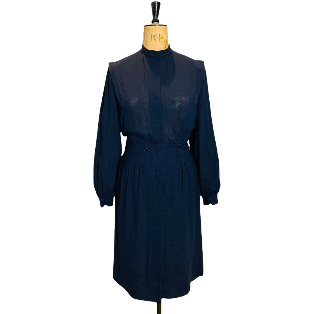 80s Vintage Italian Navy Linen Dress Size UK 12 