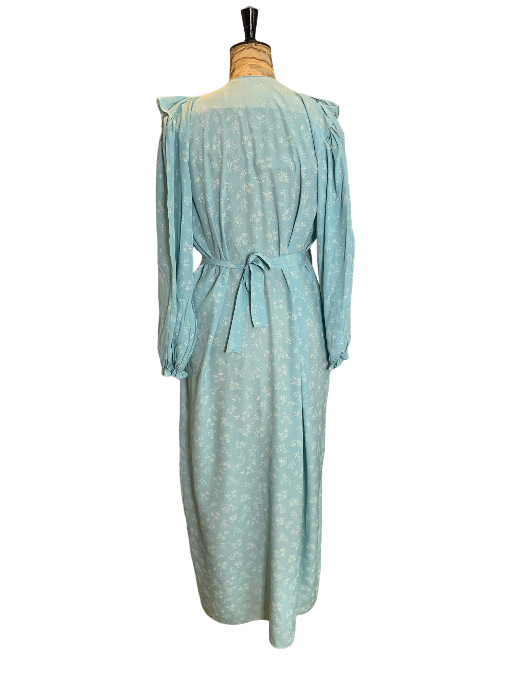 70s Vintage Blue Silk Maxi Dress UK Size 12 - 16