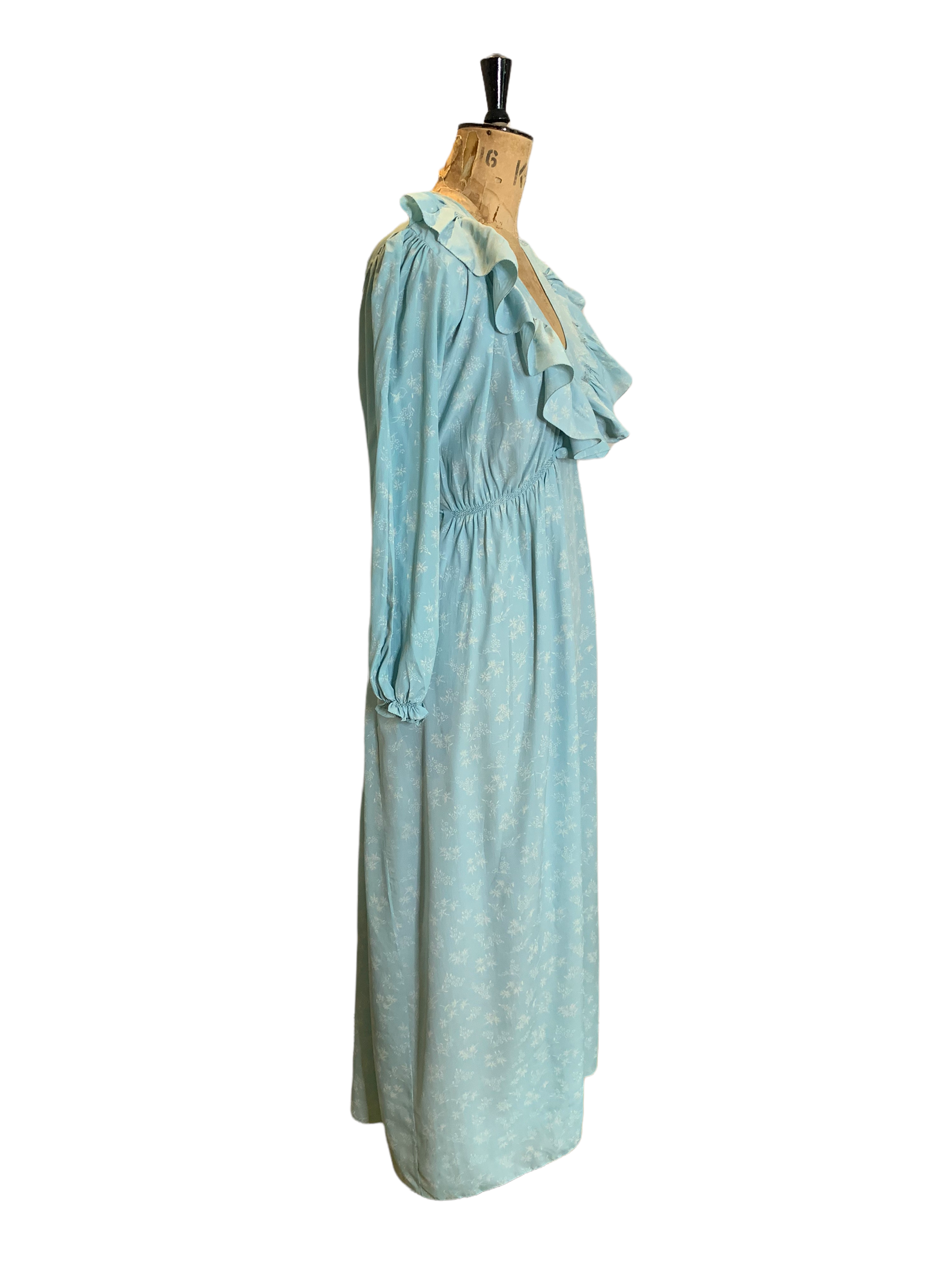 70s Vintage Blue Silk Maxi Dress UK Size 12 - 16
