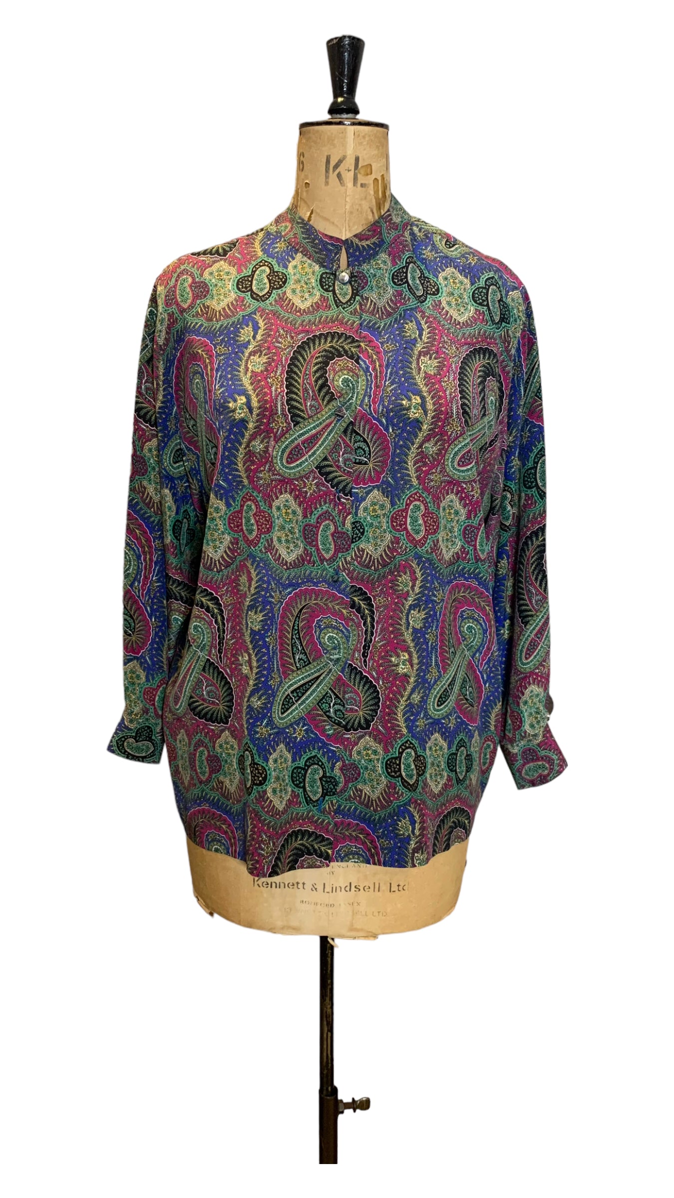 70s Vintage Silk Paisley Print Top Size UK 14 - 16