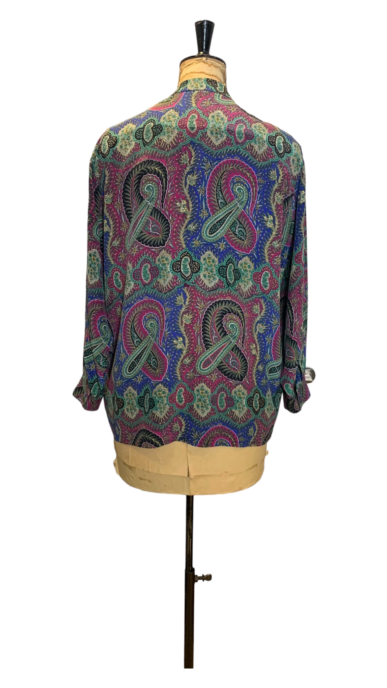 70s Vintage Silk Paisley Print Top Size UK 14 - 16