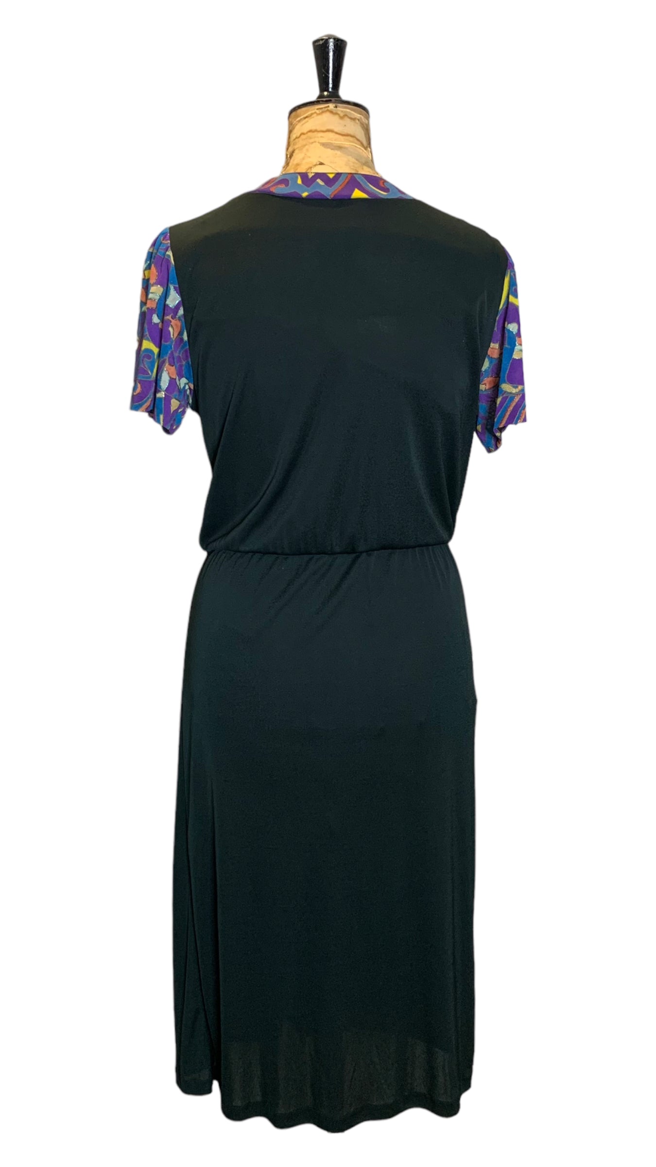 70s Vintage Black Short-sleeve Dress Size UK 12 -14