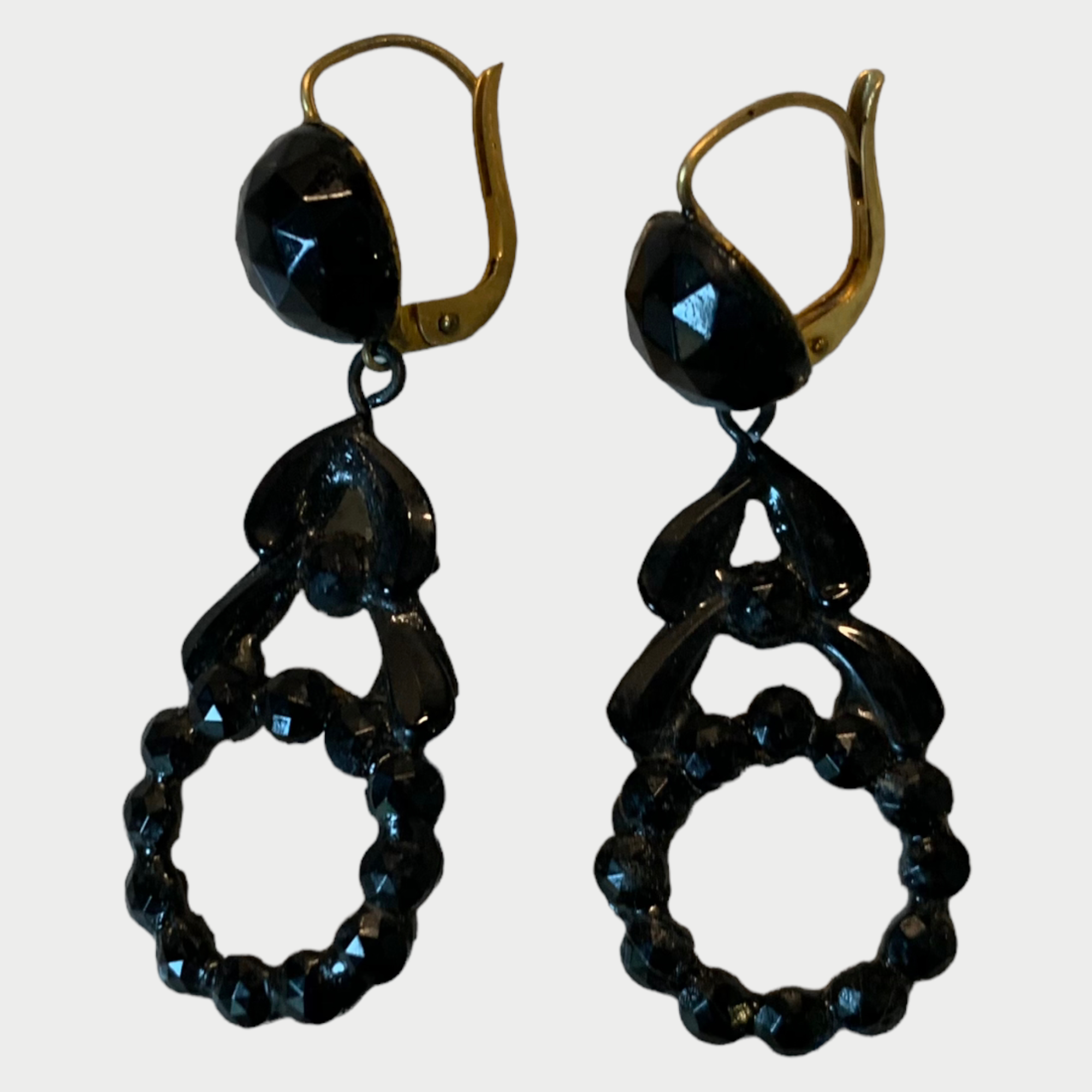 Original Art Deco Black Crystal Earrings