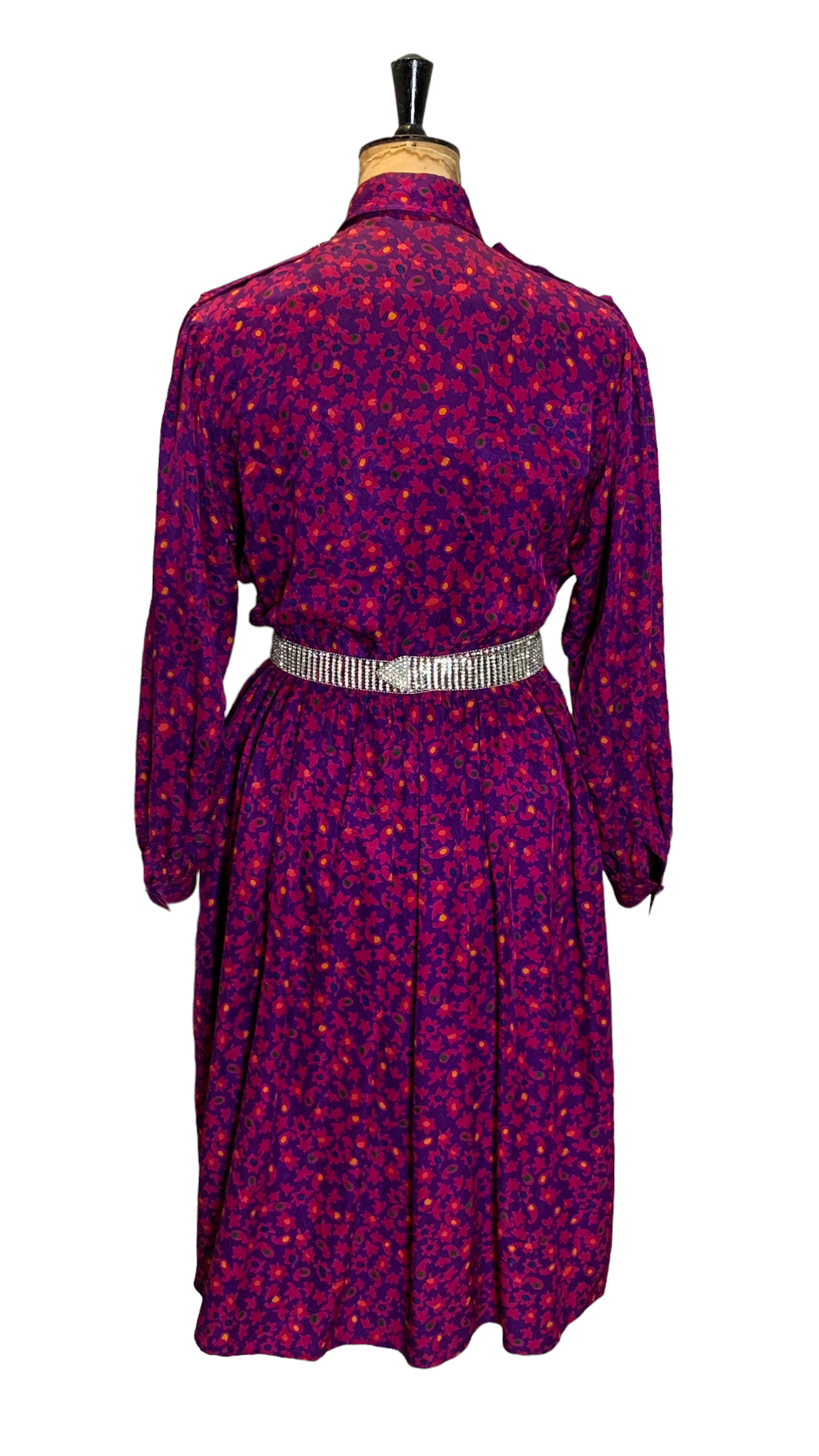 80s Vintage Silk Pink and Purple Silk Dress Size UK 16