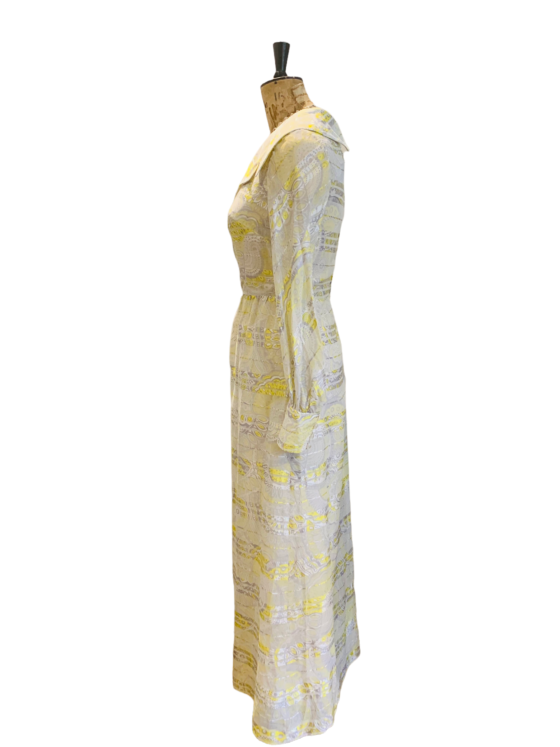 50s Vintage Yellow and White Maxi Dress Size UK 10 - 12