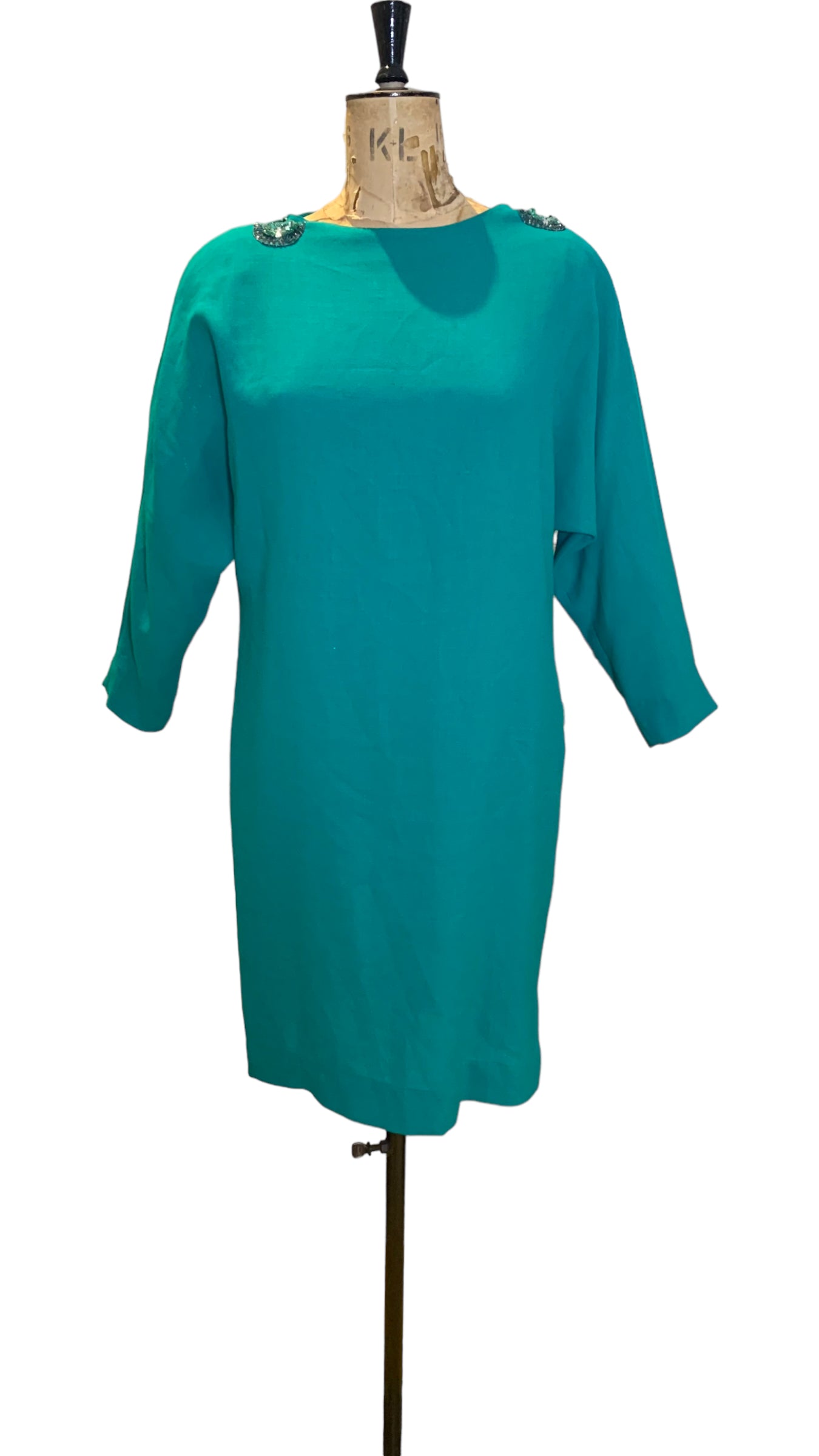 Vintage 80s Green Linen Dress Size UK 12