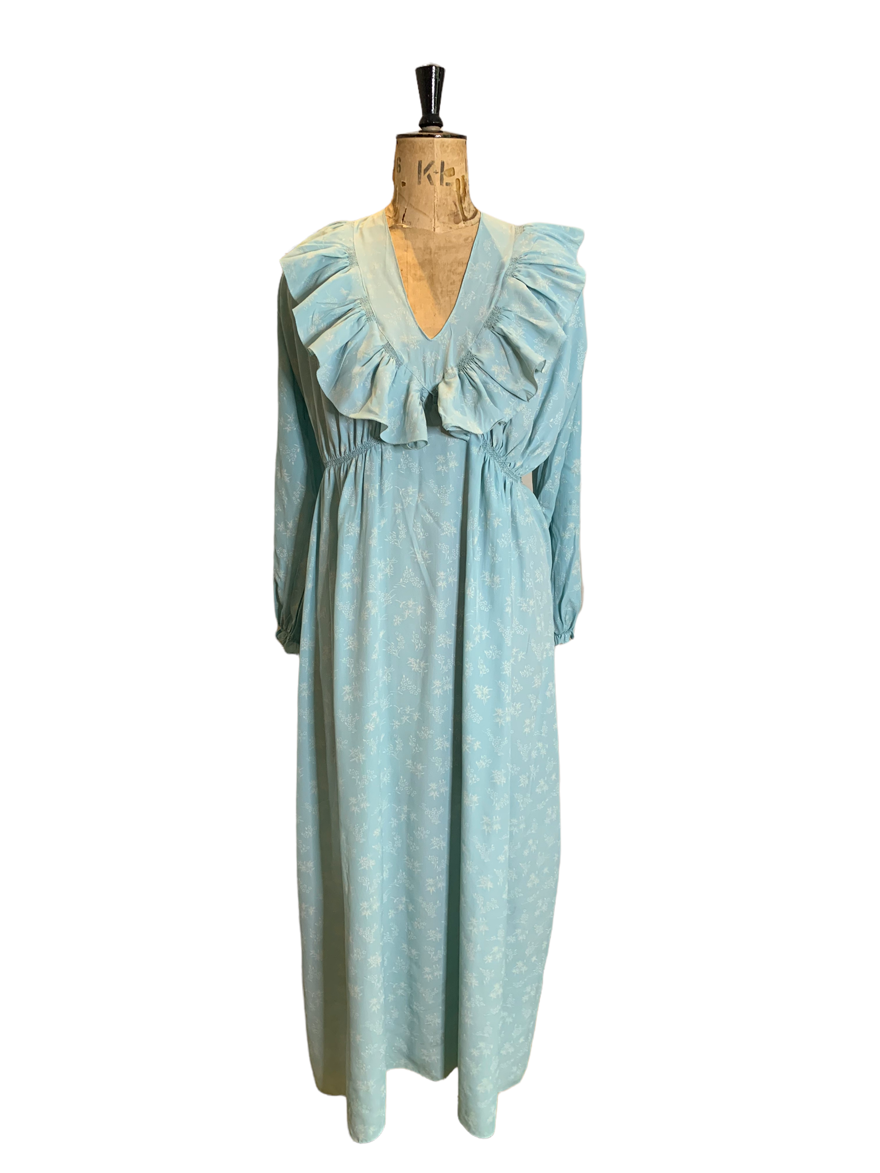 70s Vintage Blue Silk Maxi Dress UK Size 12 - 16