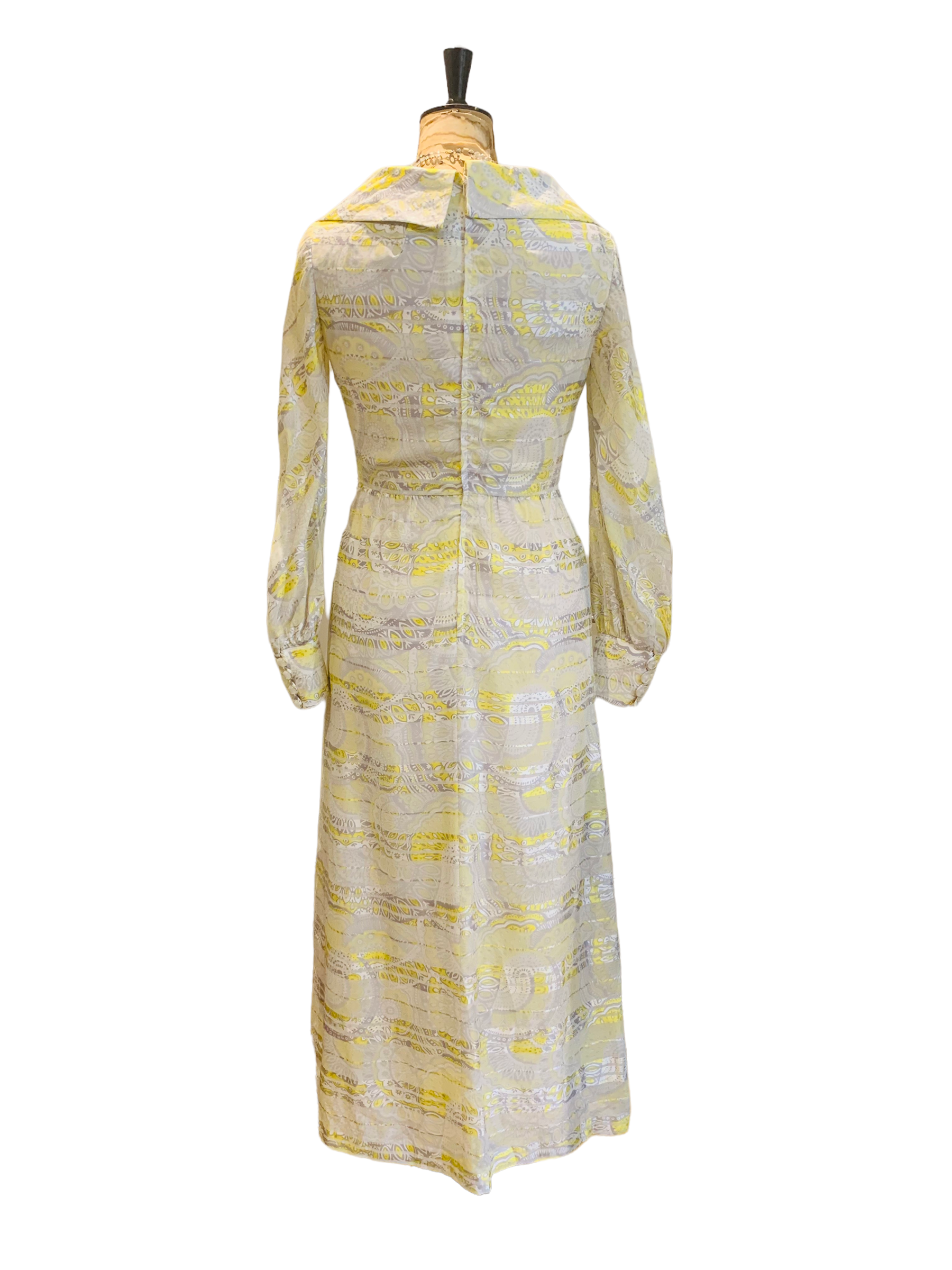 50s Vintage Yellow and White Maxi Dress Size UK 10 - 12